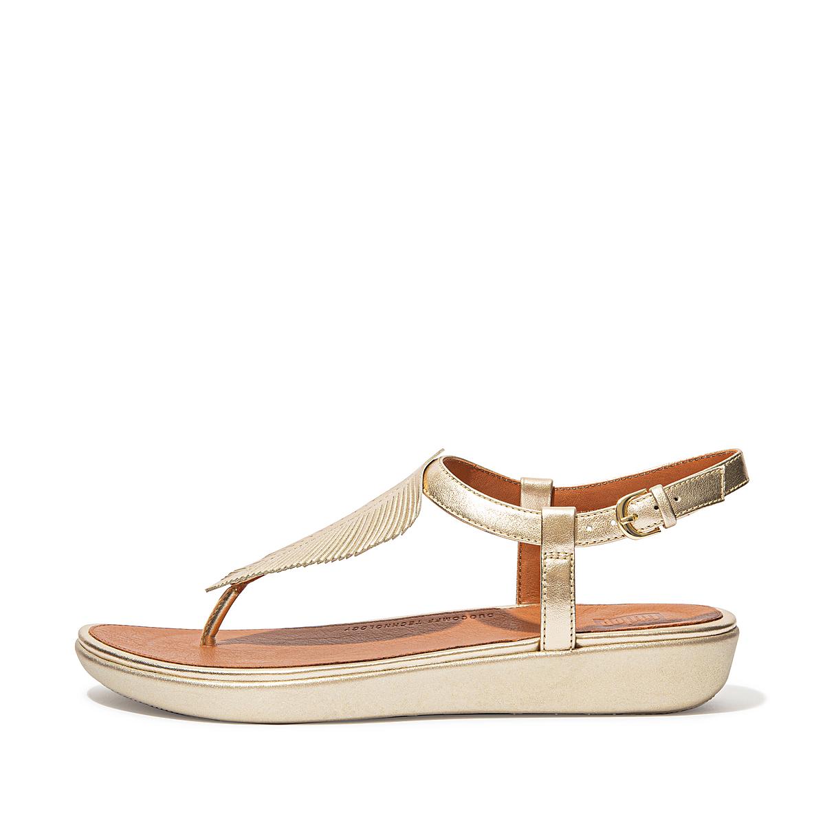 Fitflop Tia Feather Metallic Leather Back-Strap - Sandalen Damen - Braun/Gold (HSX152408)